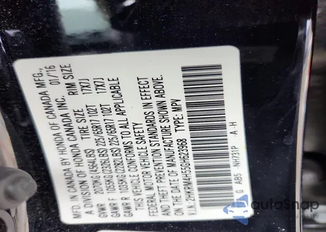 2016 Honda Cr-V Ex z USA, uszkodzony, nr VIN 2HKRM4H55GH623968